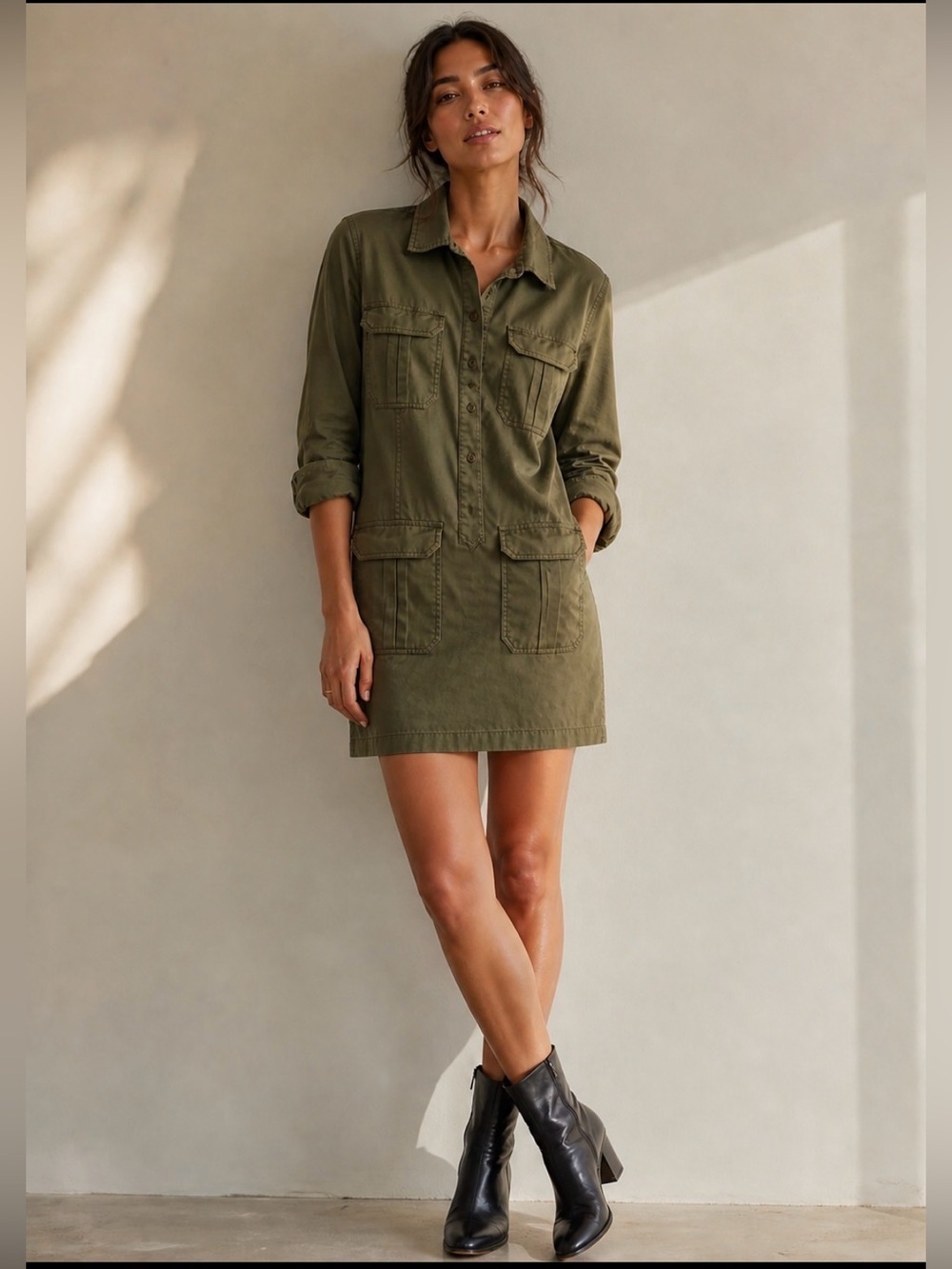 Roots dark army green cargo dress size small